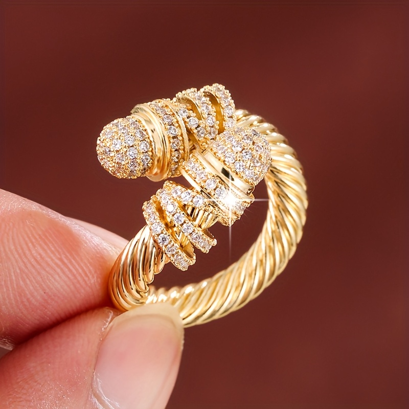 Geometric Zirconia Inlaid Open Ring for Women